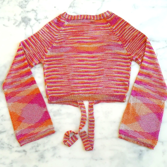 NWOT. Marciano Rayon and Metallic Multicolor/Pattern Cropped Openfront Sweater. - Picture 4 of 4
